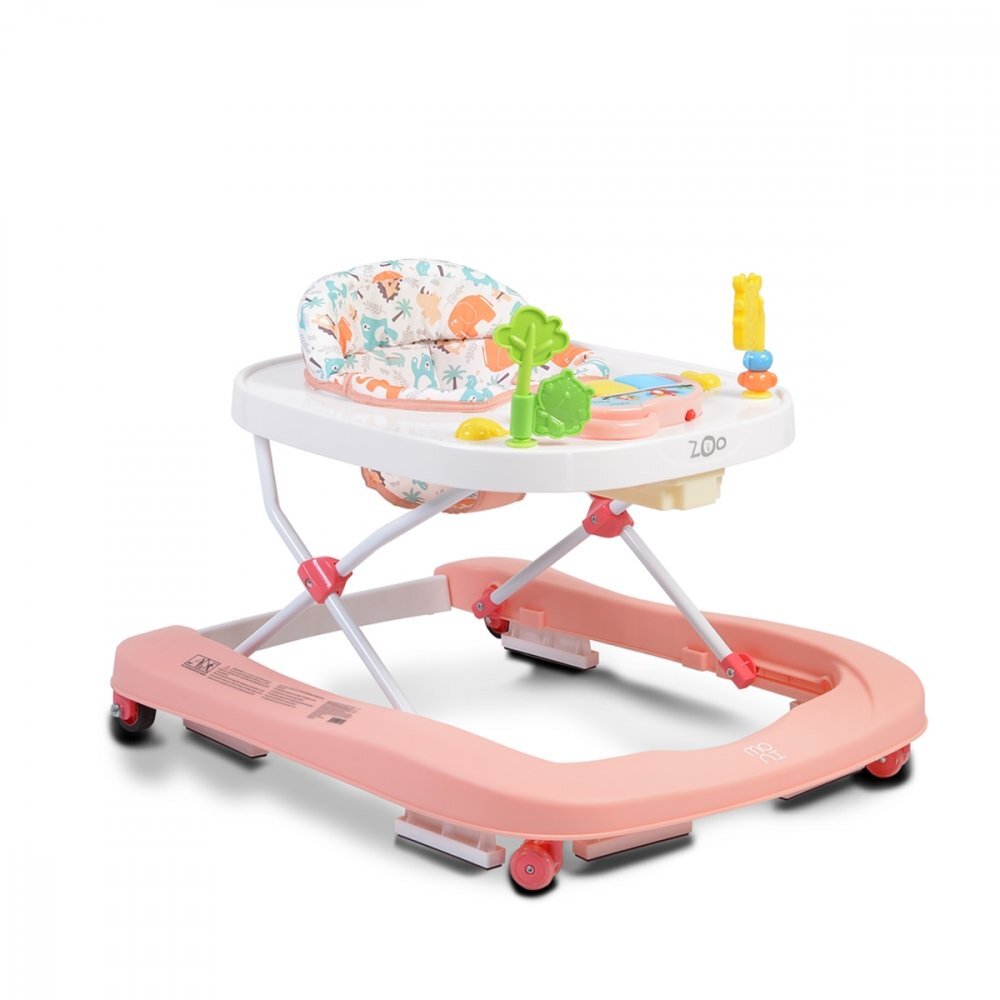 MONI Premergator pentru copii Zoo Pink 2-in-1 transformabil in antepremergatorroti pivotantepliere compactapanou interactiv cu muzica si jucarii