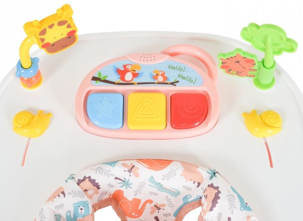 MONI Premergator pentru copii Zoo Pink 2-in-1 transformabil in antepremergatorroti pivotantepliere compactapanou interactiv cu muzica si jucarii