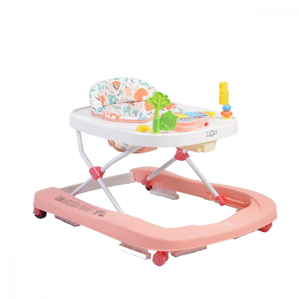 MONI Premergator pentru copii Zoo Pink 2-in-1 transformabil in antepremergatorroti pivotantepliere compactapanou interactiv cu muzica si jucarii