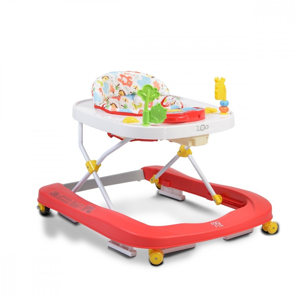 MONI Premergator pentru copii Zoo Red 2-in-1 transformabil in antepremergatorroti pivotantepliere compactapanou interactiv cu muzica si jucarii
