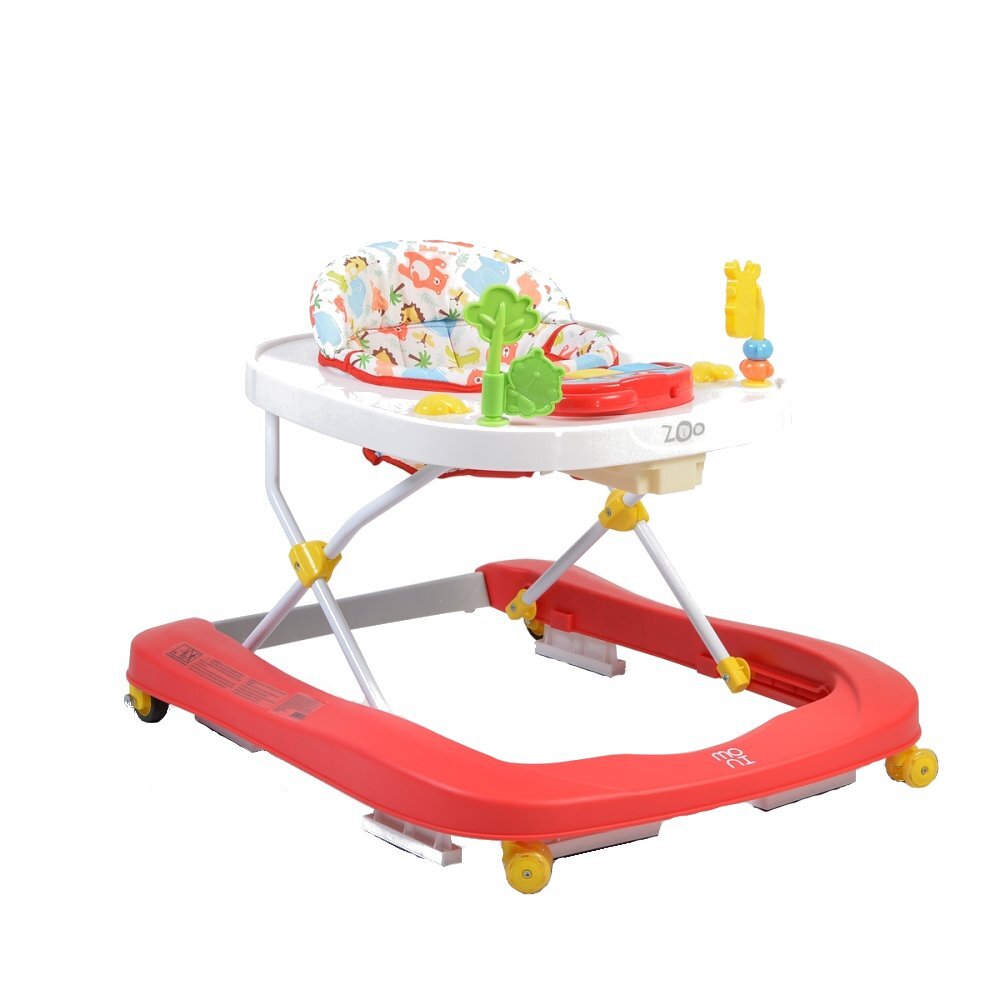 MONI Premergator pentru copii Zoo Red 2-in-1 transformabil in antepremergatorroti pivotantepliere compactapanou interactiv cu muzica si jucarii