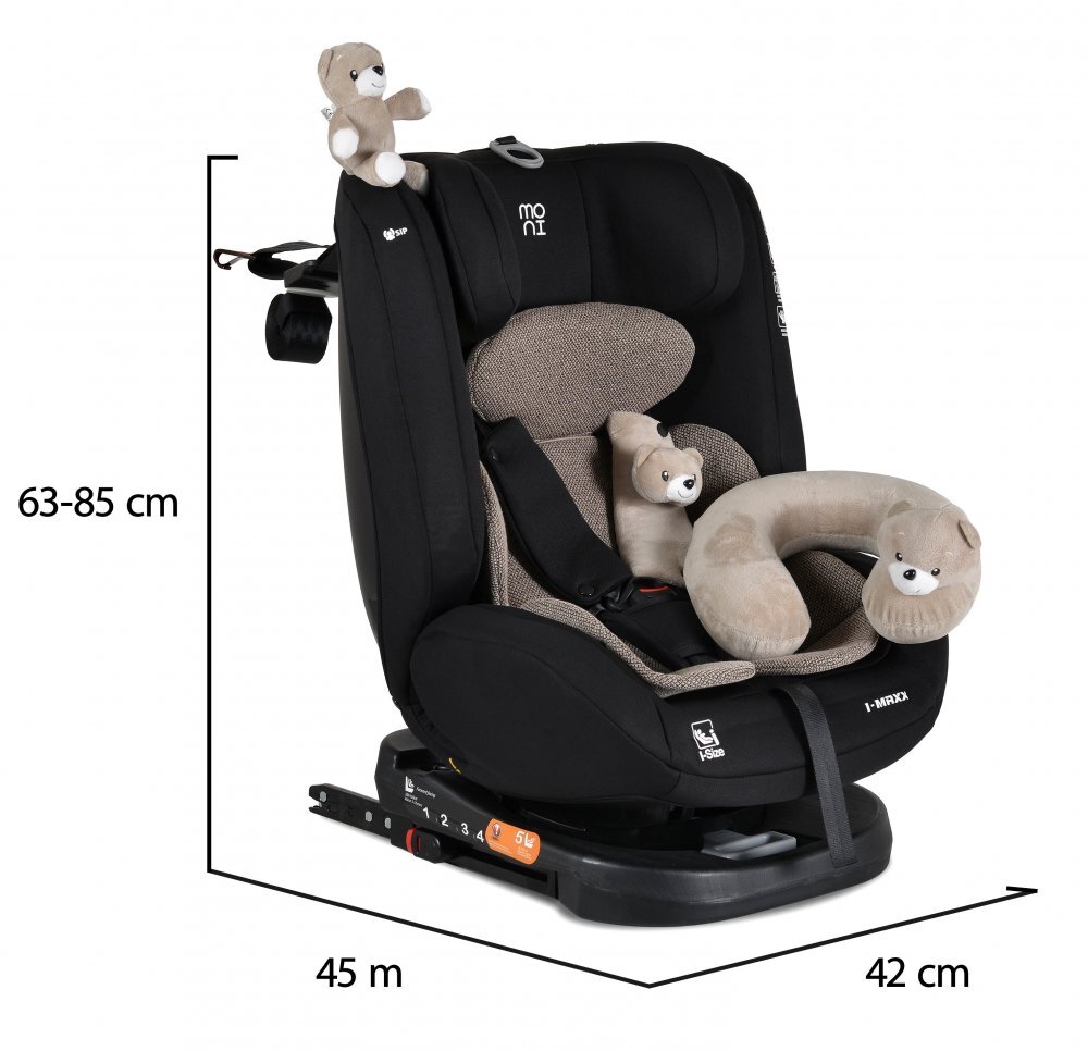 MONI Scaun auto cu isofix i-Maxx Cool-beige 40-150 cm sezut rotativcertificat I-Sizesistem de fixare sonorspatar reglabil in 5 pozitiipernuta gatjucarie plus si protectie centura incluse