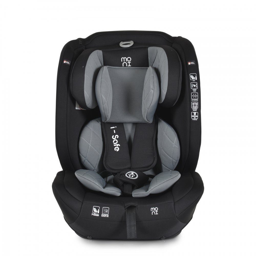 MONI Scaun auto cu isofix I-Safe Grey 76-150 cmcertificare i-size R129centura ancorare top tethertetiera reglabila 13 pozitiihusa detasabilasaltea reductorpernuta gat si jucarie plus incluse