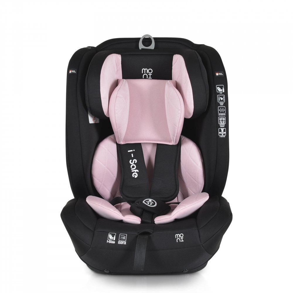 MONI Scaun auto cu isofix I-Safe Pink 76-150 cmcertificare i-size R129centura ancorare top tethertetiera reglabila 13 pozitiihusa detasabilasaltea reductorpernuta gat si jucarie plus incluse