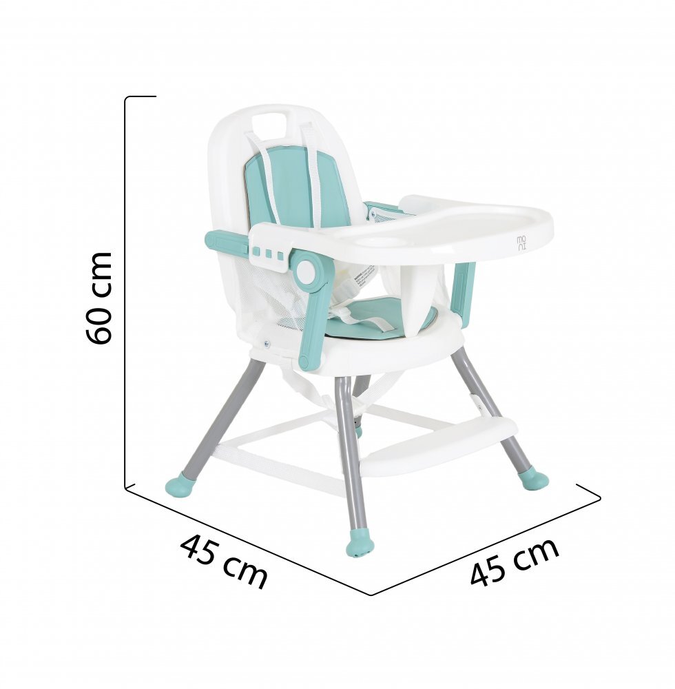 MONI Scaun de masa pentru bebelusi Amaretti Mint multifunctional 3in1functie booster si scaunelmasuta reglabilahusa piele ecologicasuport picioare reglabilcenturi de siguranta