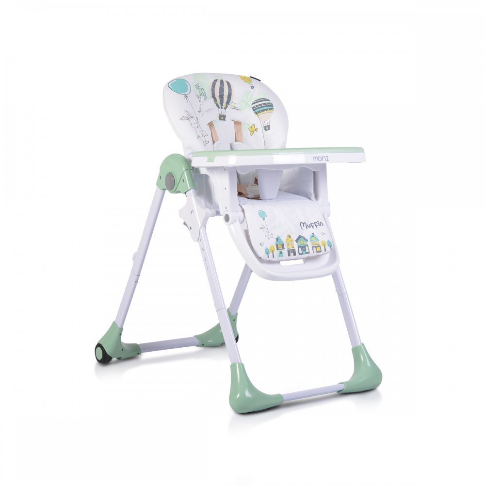 MONI Scaun de masa pentru bebelusi Muffin Verde pliabilinaltime reglabila 7 pozitiispatar reglabil cu pozitie de somnrotihusa impermeabilacenturi de sigurantatavita dubla