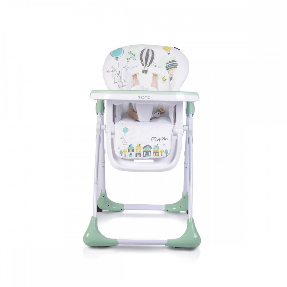 MONI Scaun de masa pentru bebelusi Muffin Verde pliabilinaltime reglabila 7 pozitiispatar reglabil cu pozitie de somnrotihusa impermeabilacenturi de sigurantatavita dubla