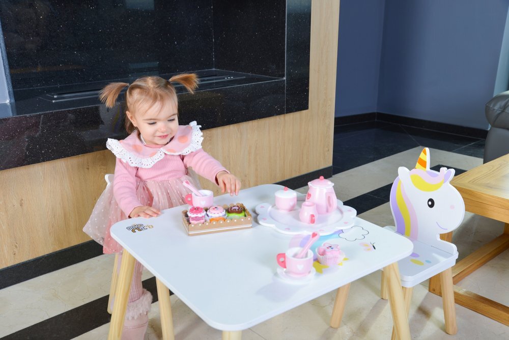 MONI Set masuta cu 2 scaunele din lemn Unicorn