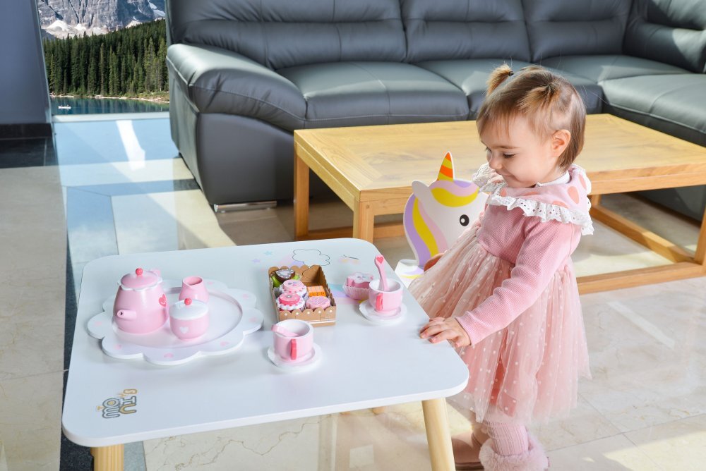 MONI Set masuta cu 2 scaunele din lemn Unicorn