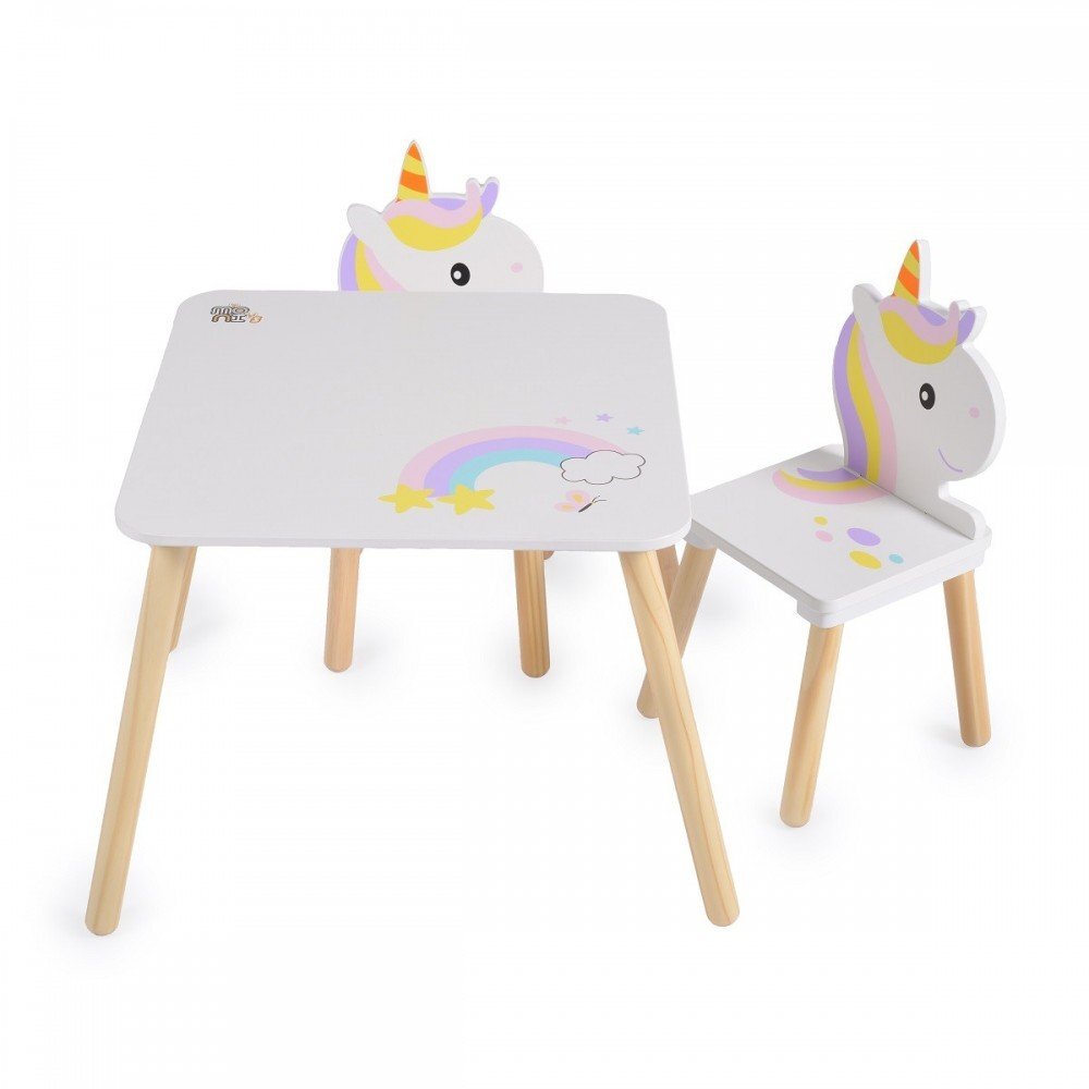 MONI Set masuta cu 2 scaunele din lemn Unicorn