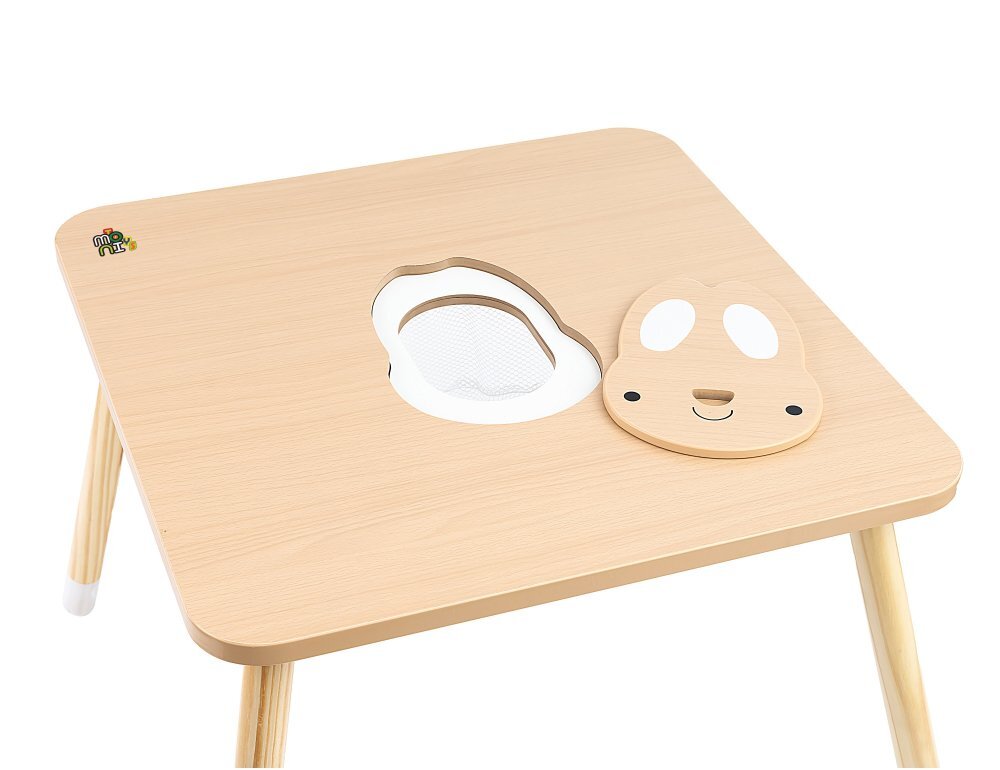 MONI Set masuta si 2 scaunele din lemn si MDF pentru copii Cute Bunny cu spatiu de depozitarepicioare antiderapantemargini rotunjiteusor de curatatpotrivit pentru masadesenactivitatiscrieredimensiune masa 60x60x48 cm