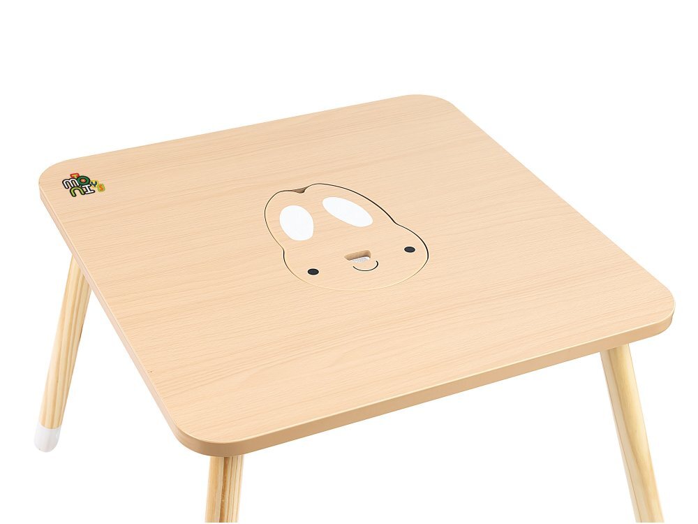 MONI Set masuta si 2 scaunele din lemn si MDF pentru copii Cute Bunny cu spatiu de depozitarepicioare antiderapantemargini rotunjiteusor de curatatpotrivit pentru masadesenactivitatiscrieredimensiune masa 60x60x48 cm