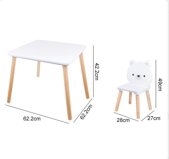 MONI Set masuta si 2 scaunele din lemn si MDF pentru copii White Bears cu picioare antiderapantemargini rotunjiteusor de curatatpotrivit pentru masadesenactivitatiscrieredimensiune masa 62.2x62.2x42.2 cm