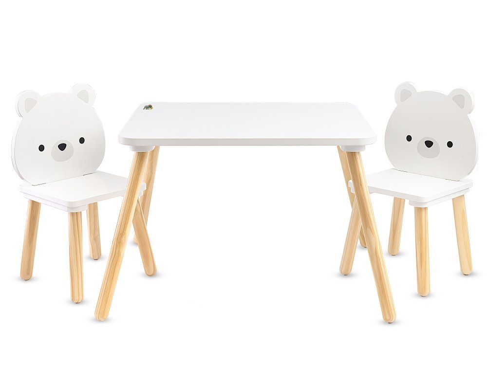 MONI Set masuta si 2 scaunele din lemn si MDF pentru copii White Bears cu picioare antiderapantemargini rotunjiteusor de curatatpotrivit pentru masadesenactivitatiscrieredimensiune masa 62.2x62.2x42.2 cm