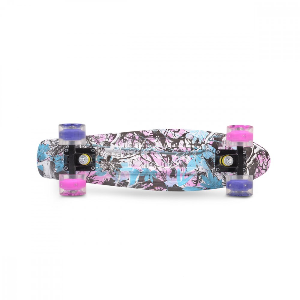 MONI Skateboard cu baza antiderapanta 56x15cm si roti din PU ABEC 7 cu lumini LED Graffiti Pink Led