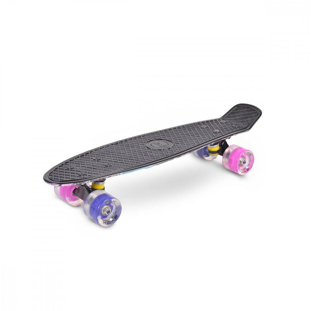 MONI Skateboard cu baza antiderapanta 56x15cm si roti din PU ABEC 7 cu lumini LED Graffiti Pink Led