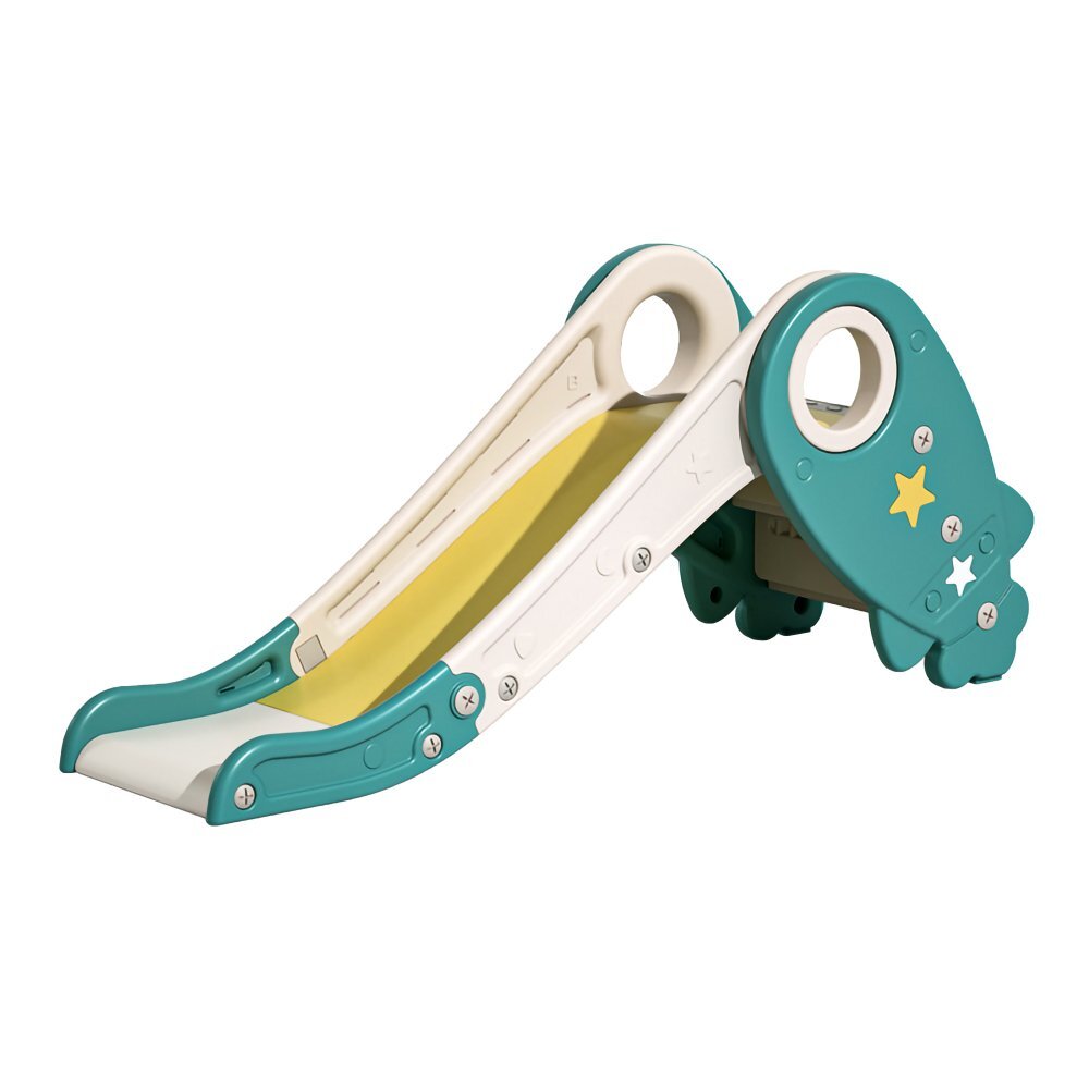 MONI Tobogan pentru copii Rocket Green cu design pliabil manere sustinere margini rotunjite lungime panta alunecare 108 cm utilizare interiorexterior greutate admisa 25 kg