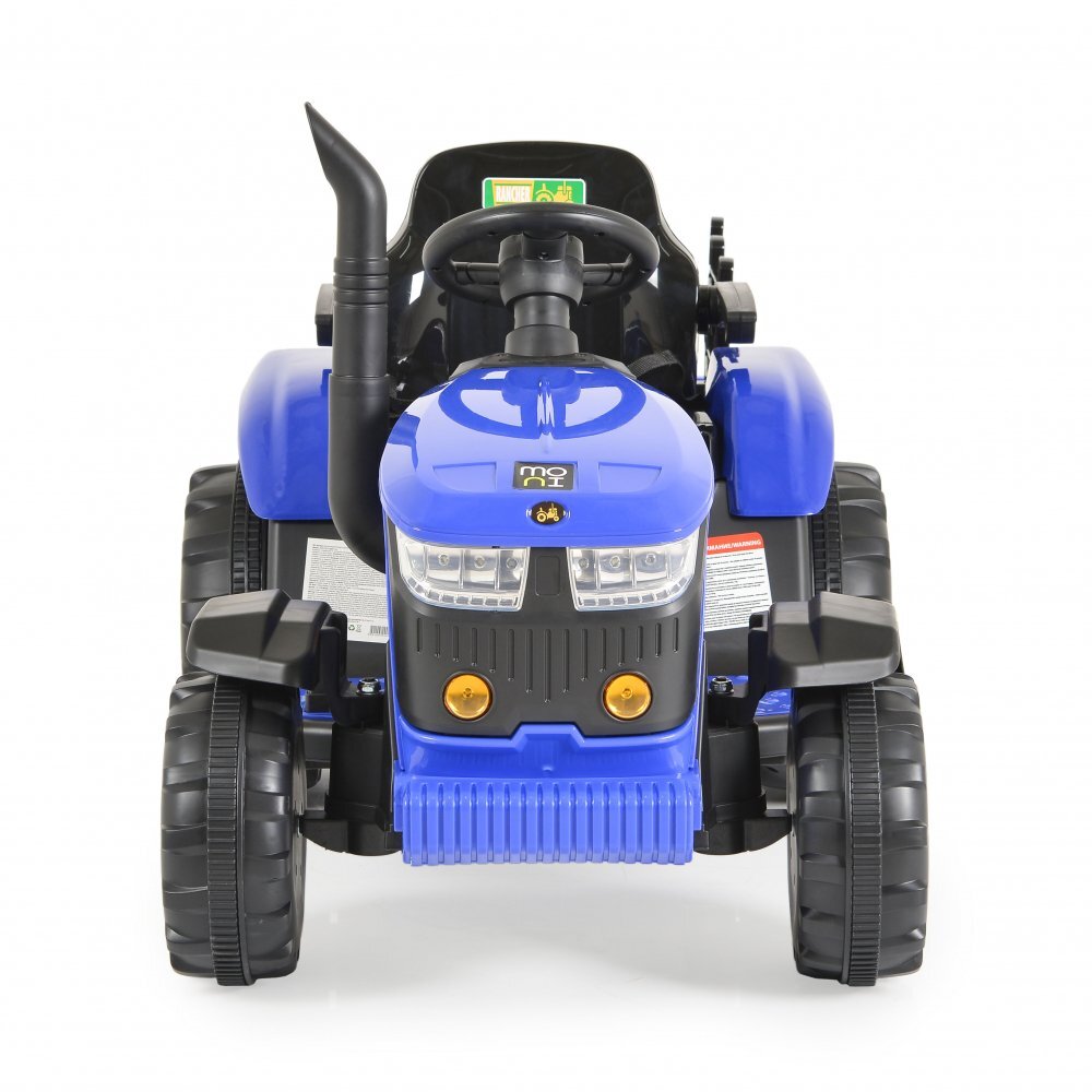 MONI Tractor electric pentru copii Rancher Blue 70W cu remorca si telecomanda pornire la buton Panou audio lumini si claxon
