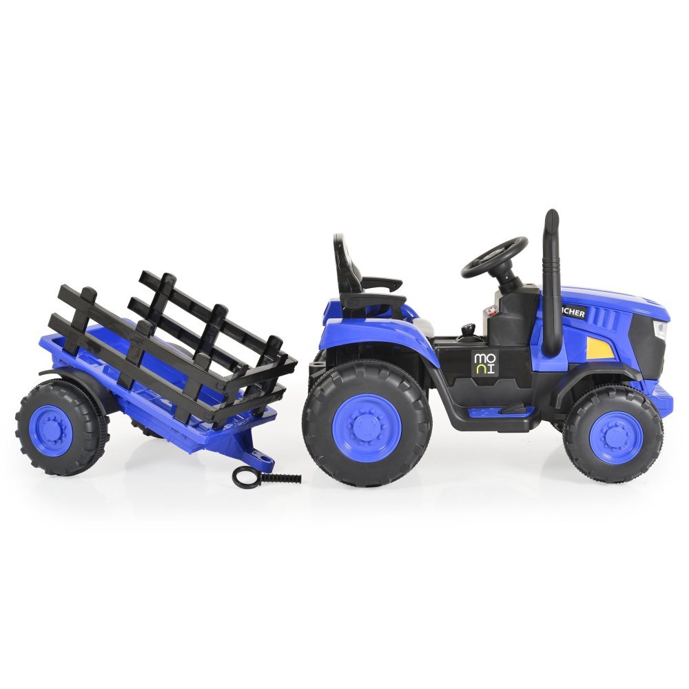 MONI Tractor electric pentru copii Rancher Blue 70W cu remorca si telecomanda pornire la buton Panou audio lumini si claxon