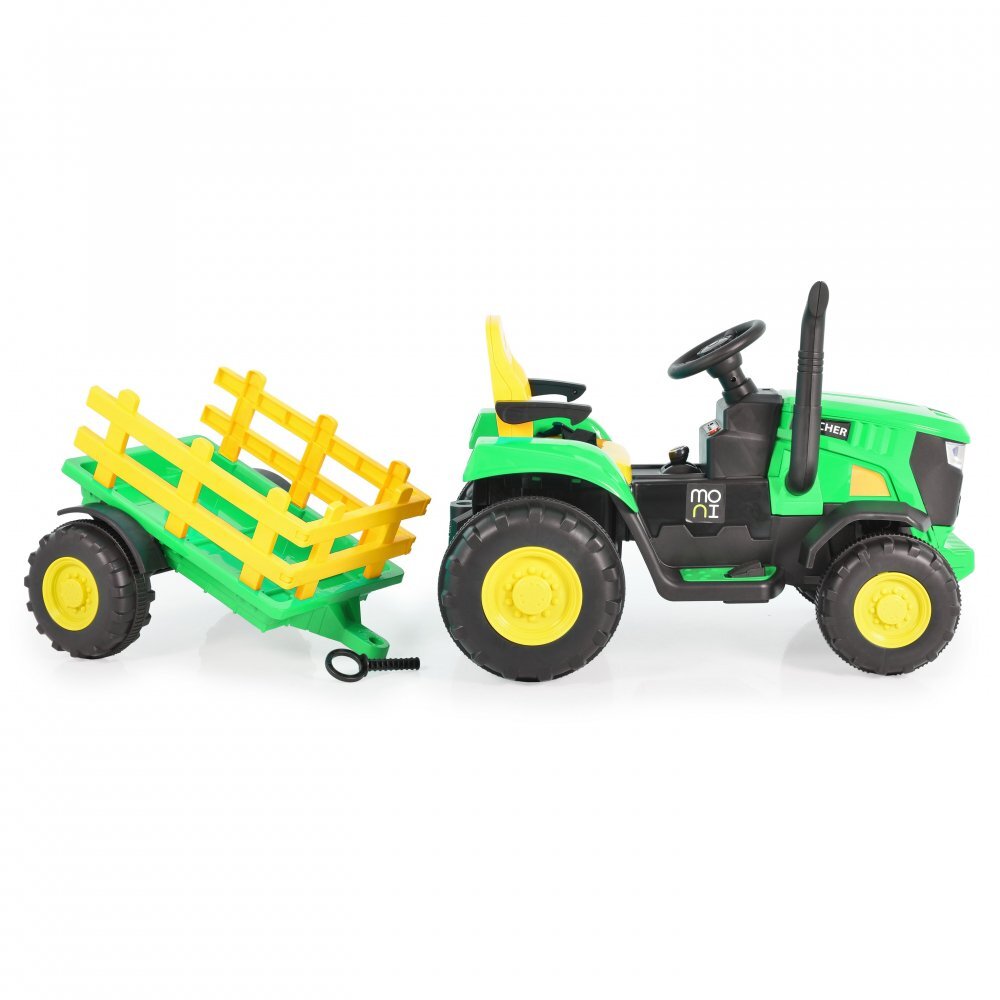 MONI Tractor electric pentru copii Rancher Green 70W cu remorca si telecomanda pornire la buton Panou audio lumini si claxon