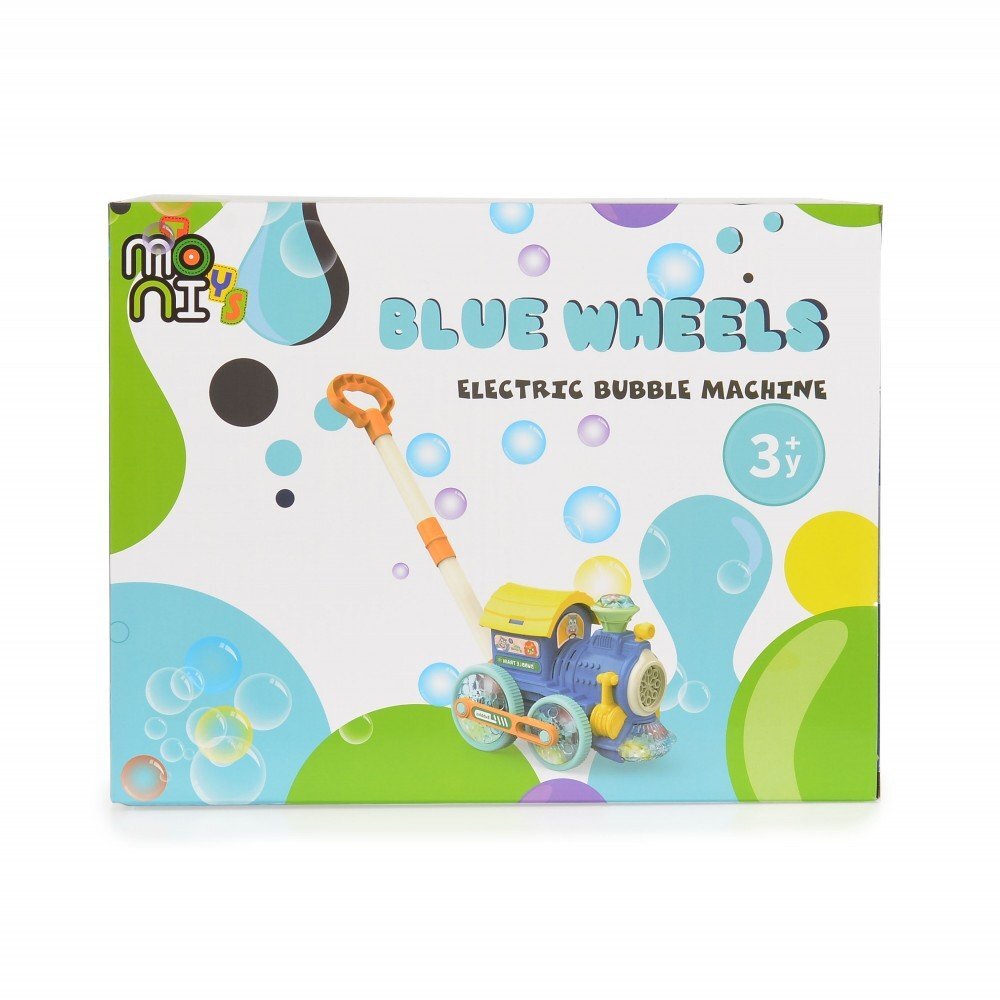 MONI Trenulet pentru baloane de sapun Blue Wheels cu muzica si luminiManer detasabil2x60ml solutie de baloane incluse