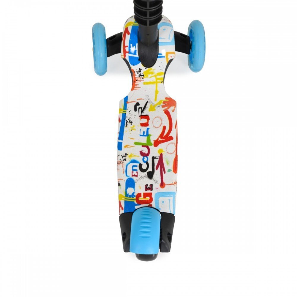 MONI Trotineta evolutiva Scooter 3in1 cu maner parentalviraj intuitivinaltime ghidon reglabila pe 3 nivelebaza antiderapantascaunel cu spatarroti PU cu lumini si cosulet Lollipop Blue