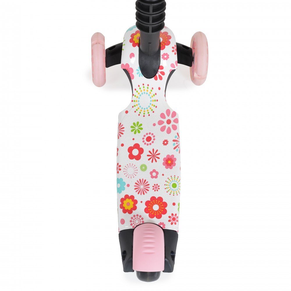 MONI Trotineta evolutiva Scooter 3in1 cu maner parentalviraj intuitivinaltime ghidon reglabila pe 3 nivelebaza antiderapantascaunel cu spatarroti PU cu lumini si cosulet Lollipop Pink