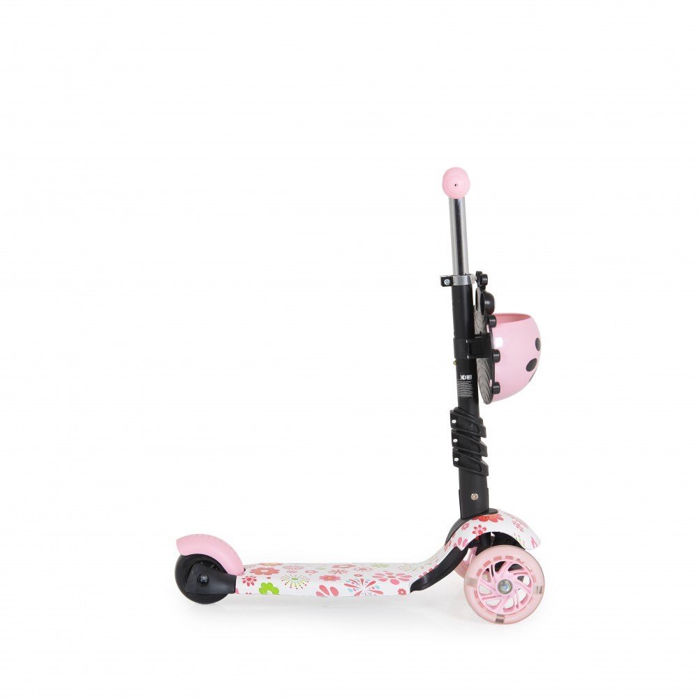 MONI Trotineta evolutiva Scooter 3in1 cu maner parentalviraj intuitivinaltime ghidon reglabila pe 3 nivelebaza antiderapantascaunel cu spatarroti PU cu lumini si cosulet Lollipop Pink