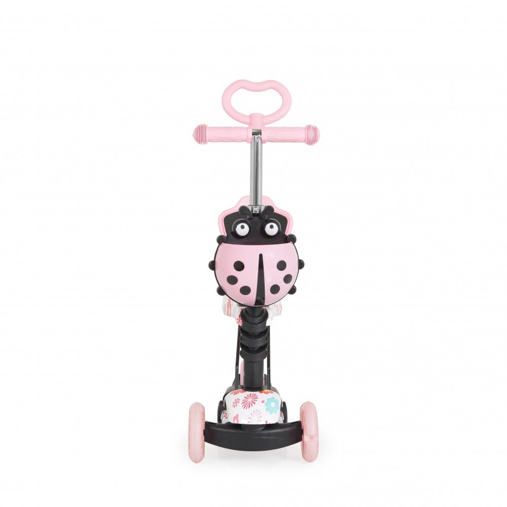 MONI Trotineta evolutiva Scooter 3in1 cu maner parentalviraj intuitivinaltime ghidon reglabila pe 3 nivelebaza antiderapantascaunel cu spatarroti PU cu lumini si cosulet Lollipop Pink
