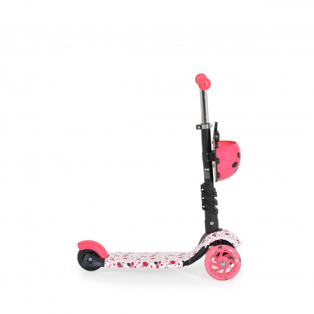 MONI Trotineta evolutiva Scooter 3in1 cu maner parentalviraj intuitivinaltime ghidon reglabila pe 3 nivelebaza antiderapantascaunel cu spatarroti PU cu lumini si cosulet Lollipop Red
