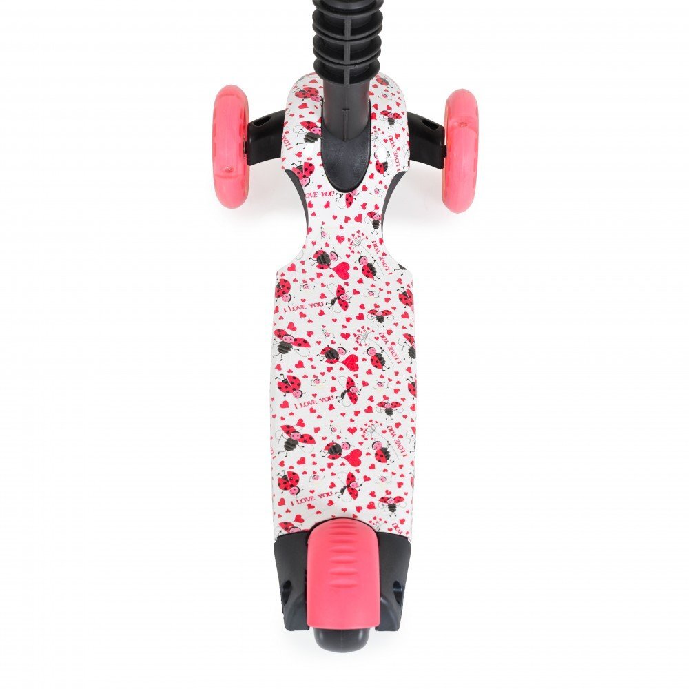 MONI Trotineta evolutiva Scooter 3in1 cu maner parentalviraj intuitivinaltime ghidon reglabila pe 3 nivelebaza antiderapantascaunel cu spatarroti PU cu lumini si cosulet Lollipop Red