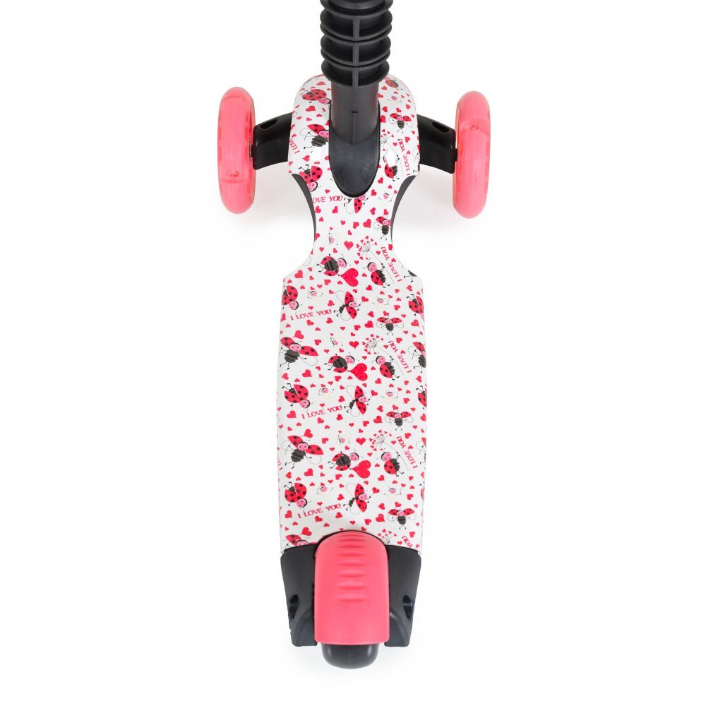 MONI Trotineta evolutiva Scooter 3in1 cu maner parentalviraj intuitivinaltime ghidon reglabila pe 3 nivelebaza antiderapantascaunel cu spatarroti PU cu lumini si cosulet Lollipop Red