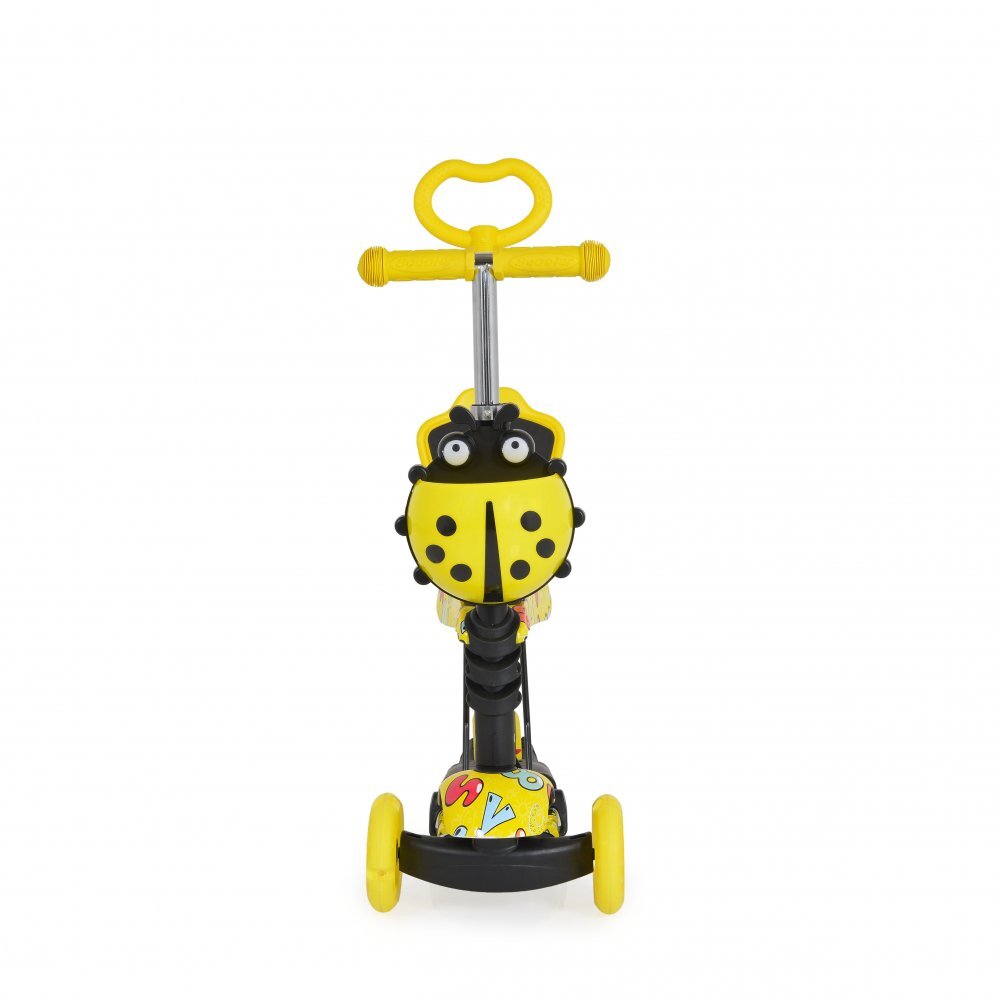 MONI Trotineta evolutiva Scooter 3in1 cu maner parentalviraj intuitivinaltime ghidon reglabila pe 3 nivelebaza antiderapantascaunel cu spatarroti PU cu lumini si cosulet Lollipop Yellow