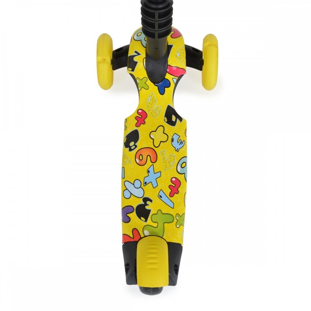 MONI Trotineta evolutiva Scooter 3in1 cu maner parentalviraj intuitivinaltime ghidon reglabila pe 3 nivelebaza antiderapantascaunel cu spatarroti PU cu lumini si cosulet Lollipop Yellow