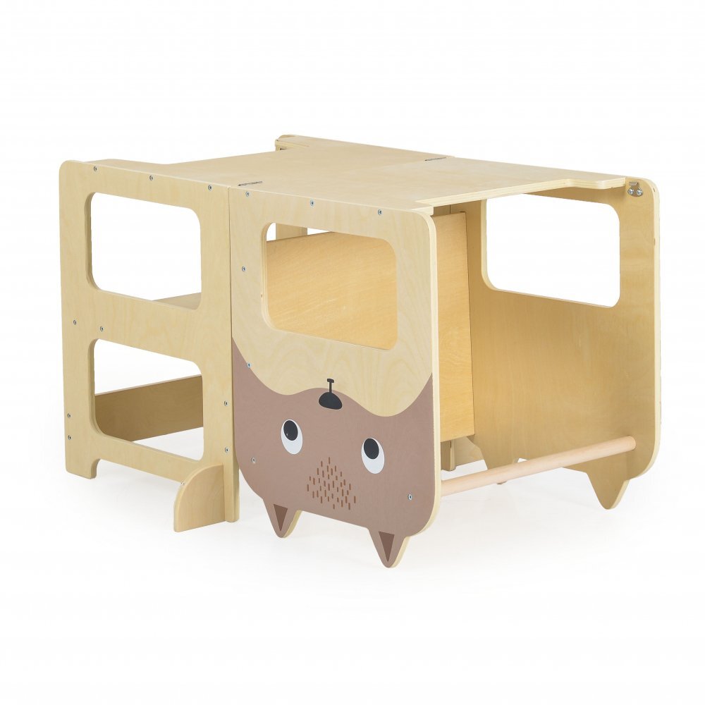 MONI Turn de invatare 3in1 din lemn pentru copii Montessori Learning Tower multifunctionalConstructie usoara si stabilatransformabil in Masuta sau Tabla neagra pentru desen