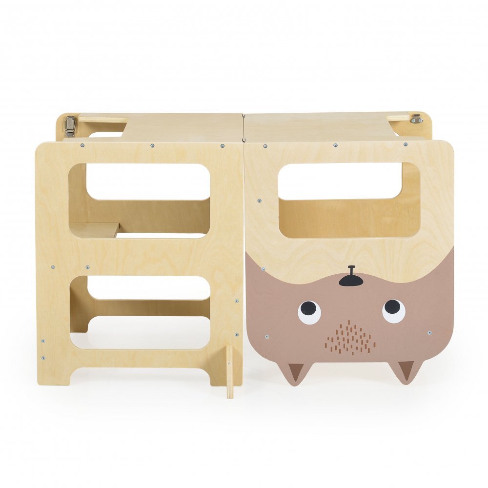 MONI Turn de invatare 3in1 din lemn pentru copii Montessori Learning Tower multifunctionalConstructie usoara si stabilatransformabil in Masuta sau Tabla neagra pentru desen