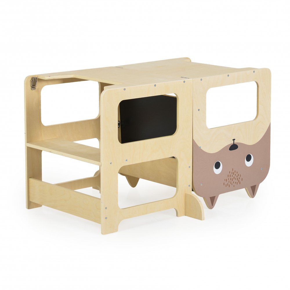MONI Turn de invatare 3in1 din lemn pentru copii Montessori Learning Tower multifunctionalConstructie usoara si stabilatransformabil in Masuta sau Tabla neagra pentru desen
