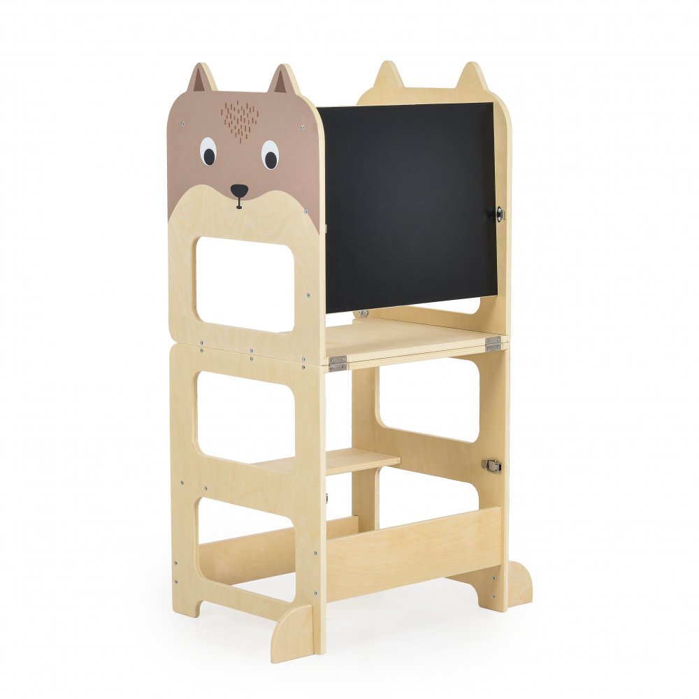 MONI Turn de invatare 3in1 din lemn pentru copii Montessori Learning Tower multifunctionalConstructie usoara si stabilatransformabil in Masuta sau Tabla neagra pentru desen