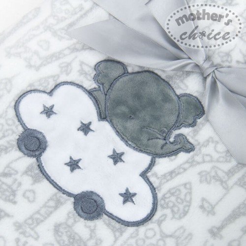 Mother's Choice Paturica bebe din fleece cu broderie elefantel gri