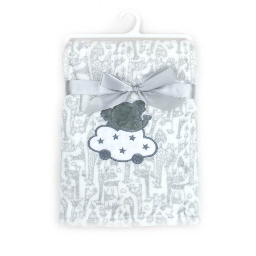 Mother's Choice Paturica bebe din fleece cu broderie elefantel gri