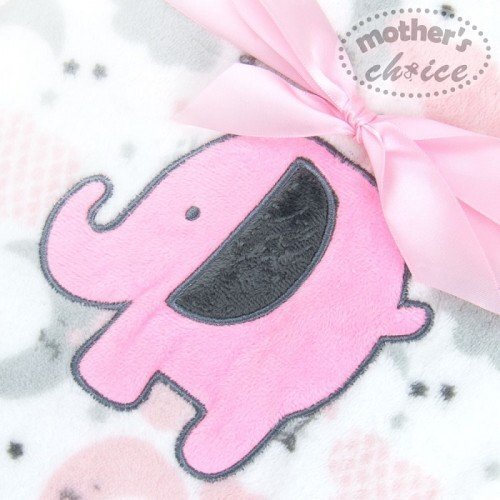 Mother's Choice Paturica bebe din fleece cu broderie elefantel roz