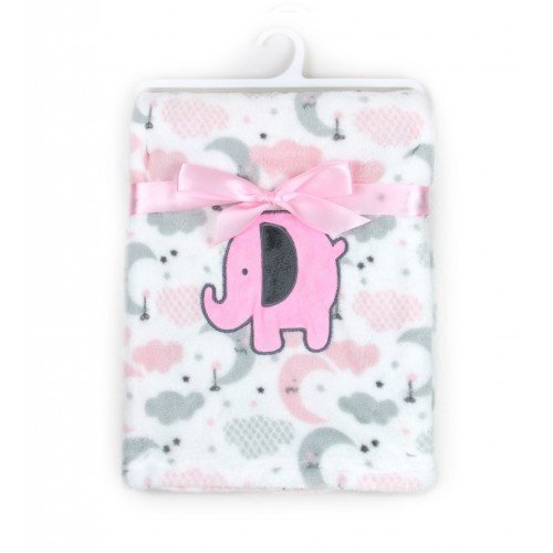 Mother's Choice Paturica bebe din fleece cu broderie elefantel roz