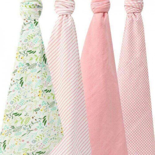 Mother's Choice Set 4 paturici subtiri din bumbac pentru bebelusi VerdeRoz