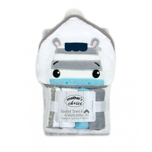 Mother's Choice Set cadou bebelusi cu 4 mini prosopele si prosop cu gluga din bumbac zebra