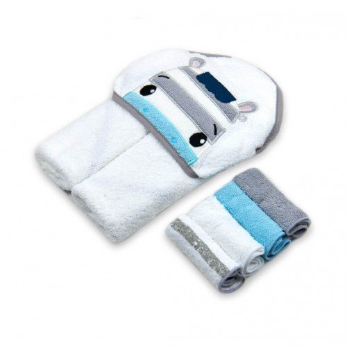 Mother's Choice Set cadou bebelusi cu 4 mini prosopele si prosop cu gluga din bumbac zebra