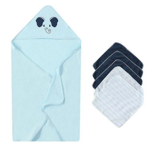 Mother's Choice Set cadou bebelusi cu 5 mini prosopele si prosop cu gluga elefant