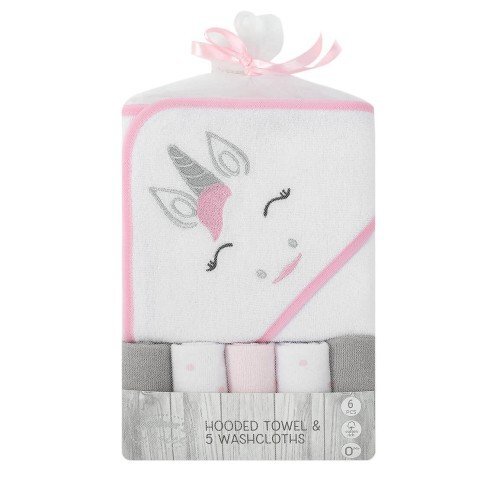Mother's Choice Set cadou bebelusi cu 5 mini prosopele si prosop cu gluga unicorn