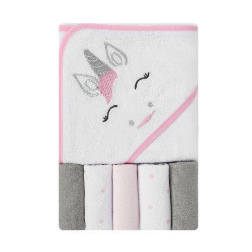 Mother's Choice Set cadou bebelusi cu 5 mini prosopele si prosop cu gluga unicorn