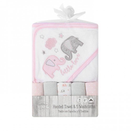 Mother's Choice Set cadou bebelusi cu 5 mini prosopele si prosop de baie cu gluga Little Love