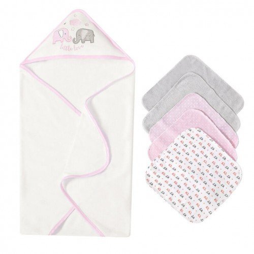 Mother's Choice Set cadou bebelusi cu 5 mini prosopele si prosop de baie cu gluga Little Love